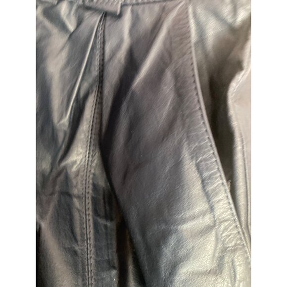 Vintage 80s Navy Blue Leather High Waist Pleated Tapered Pants Korea Sz 4 - Picture 5 of 15